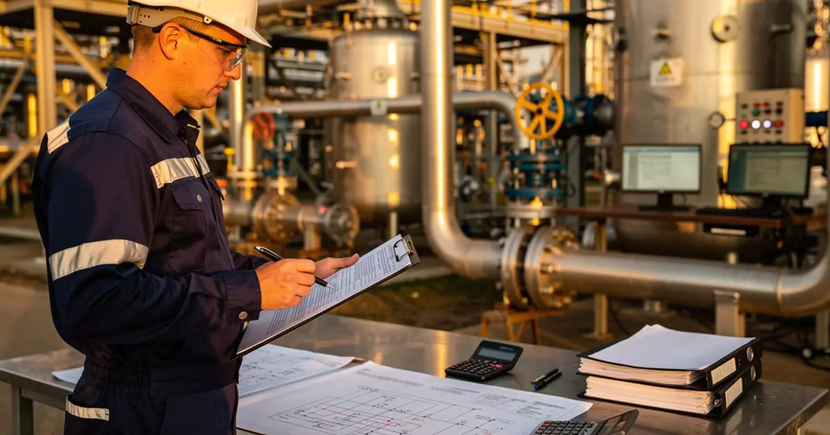 HSE engineer conducting fire risk assessment at a petrochemical refinery facility