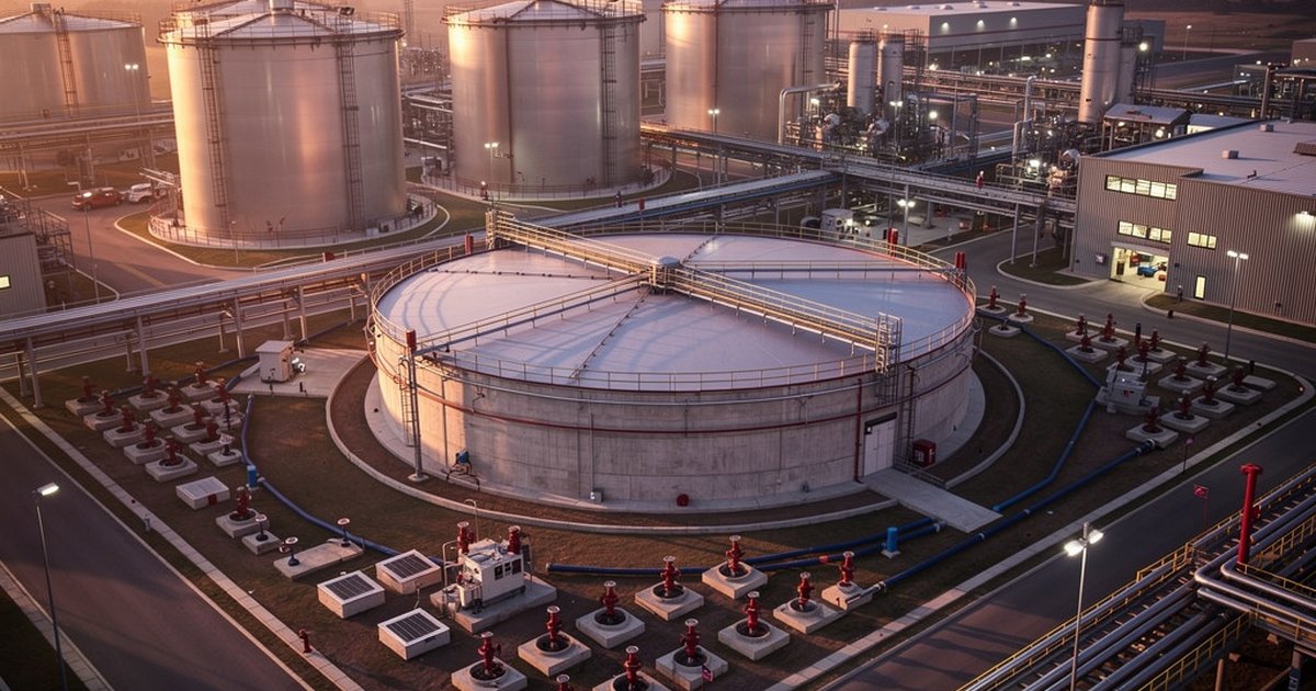 Firewater storage tanks and ring main distribution network at an industrial petrochemical facility